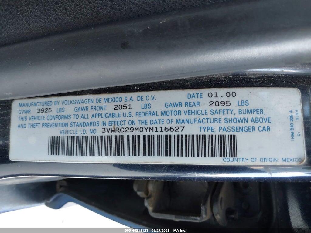3VWRC29M0YM116627 2000 VOLKSWAGEN JETTA photo no. 9
