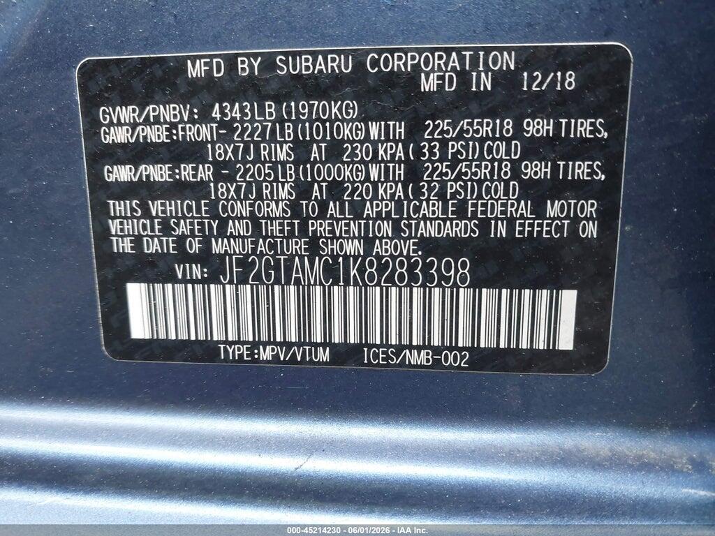 JF2GTAMC1K8283398 2019 SUBARU CROSSTREK photo no. 9