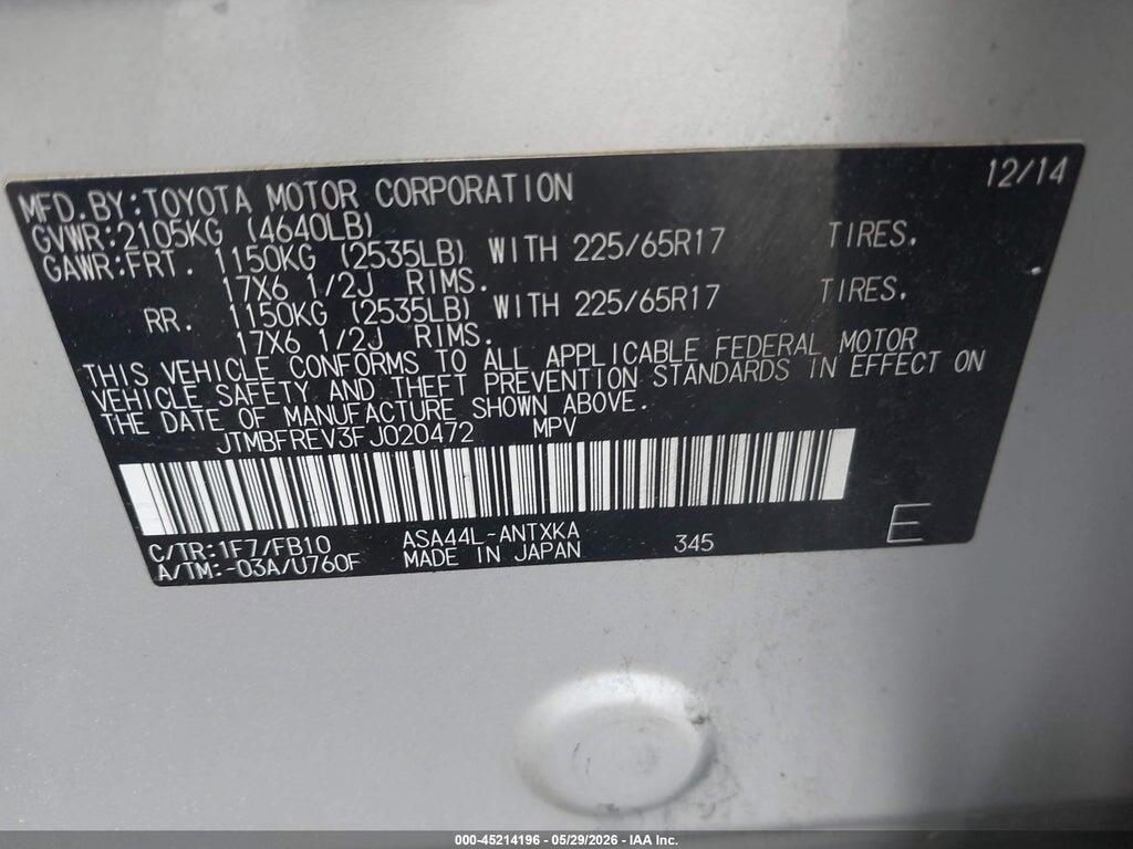JTMBFREV3FJ020472 2015 TOYOTA RAV4 photo no. 9