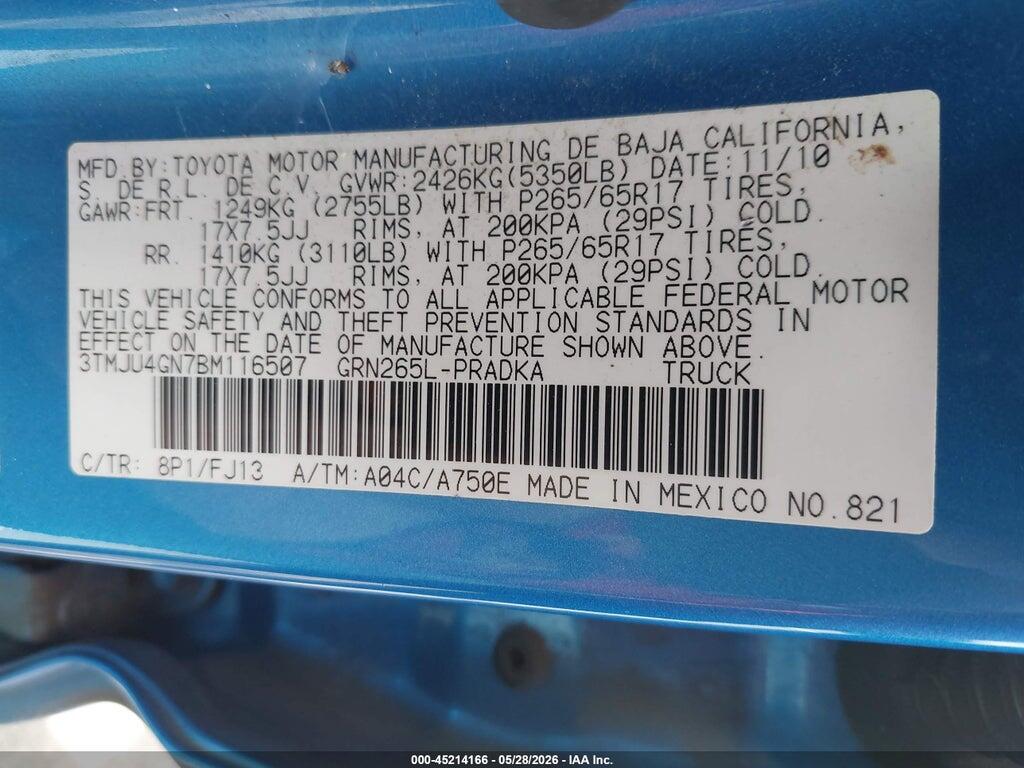 3TMJU4GN7BM116507 2011 TOYOTA TACOMA photo no. 9