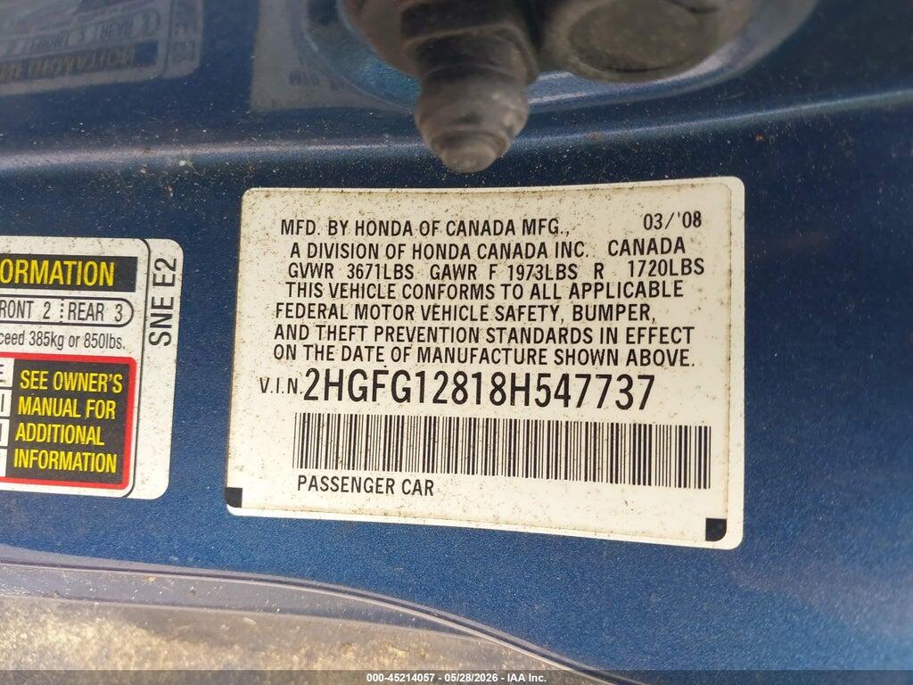 2HGFG12818H547737 2008 HONDA CIVIC photo no. 9