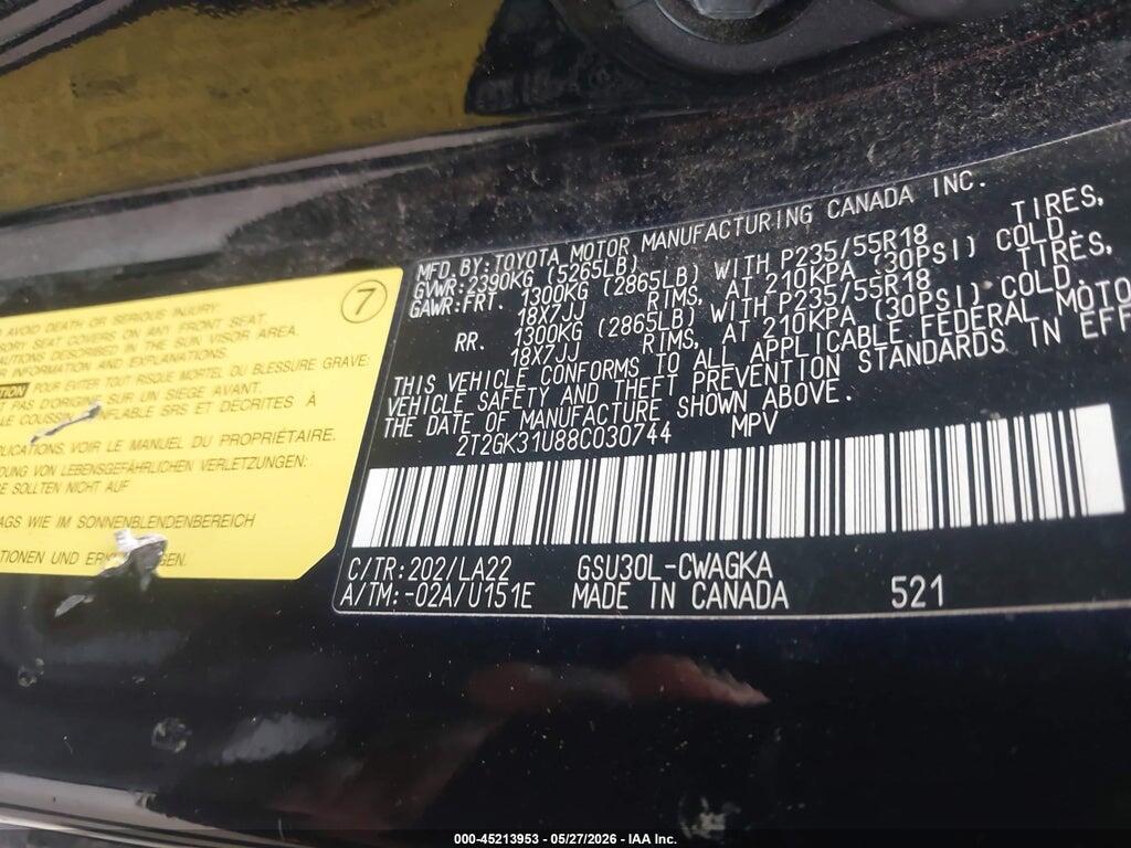 2T2GK31U88C030744 2008 LEXUS RX 350 photo no. 9