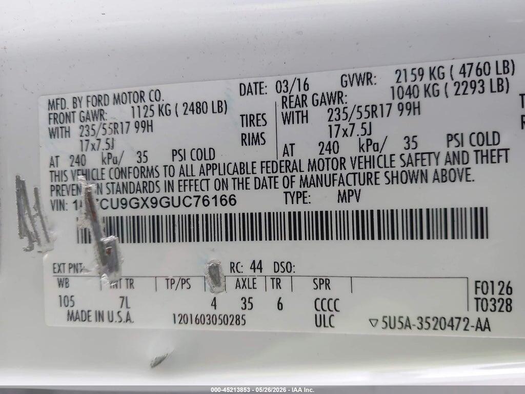1FMCU9GX9GUC76166 2016 FORD ESCAPE photo no. 9