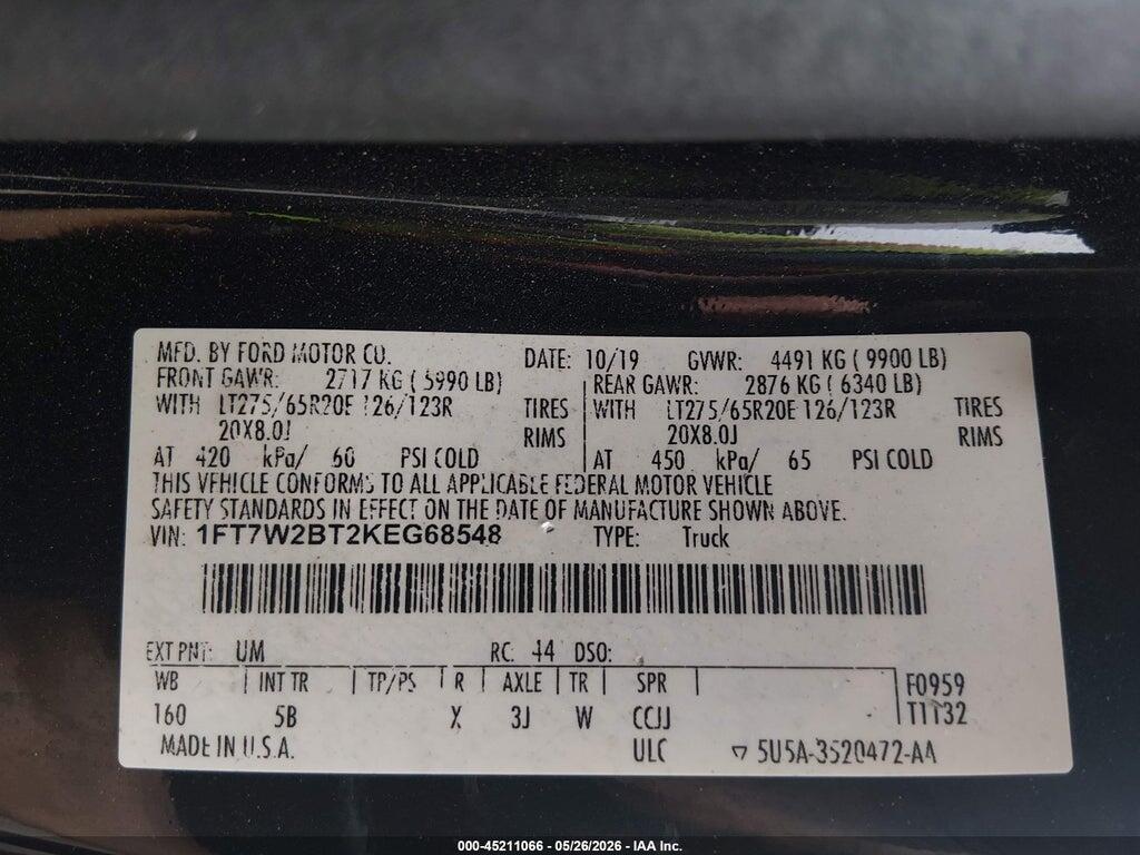 1FT7W2BT2KEG68548 2019 FORD F-250 photo no. 9