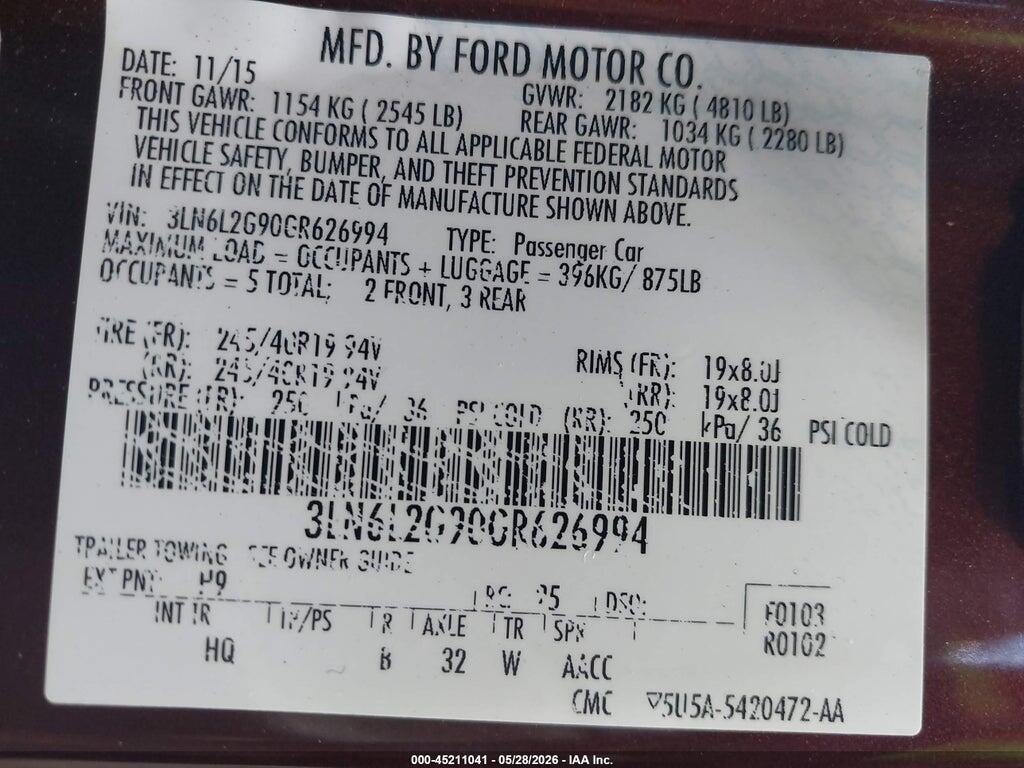 3LN6L2G90GR626994 2016 LINCOLN MKZ photo no. 9