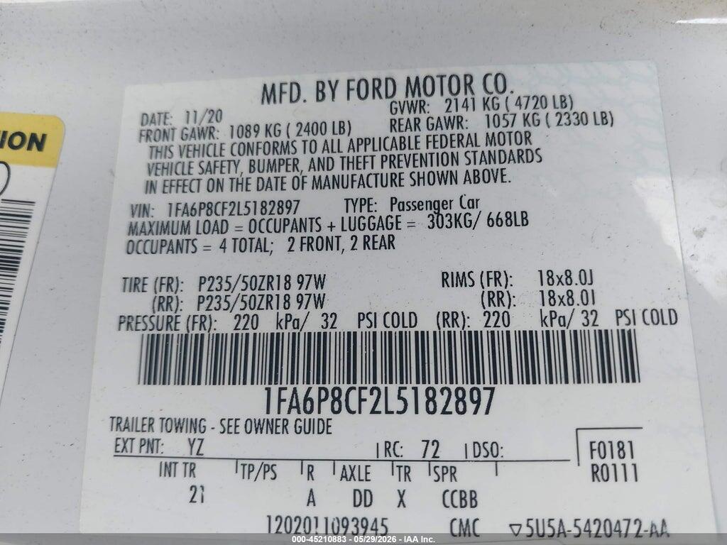1FA6P8CF2L5182897 2020 FORD MUSTANG photo no. 9