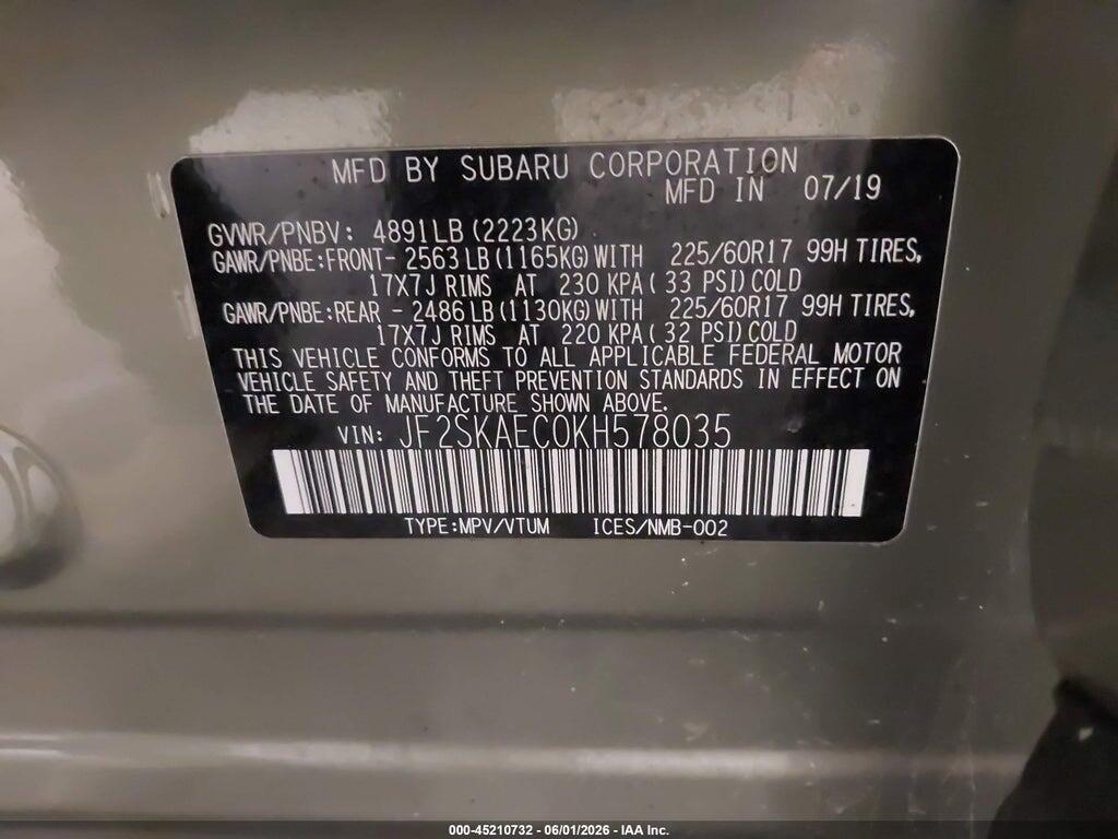 JF2SKAEC0KH578035 2019 SUBARU FORESTER photo no. 9