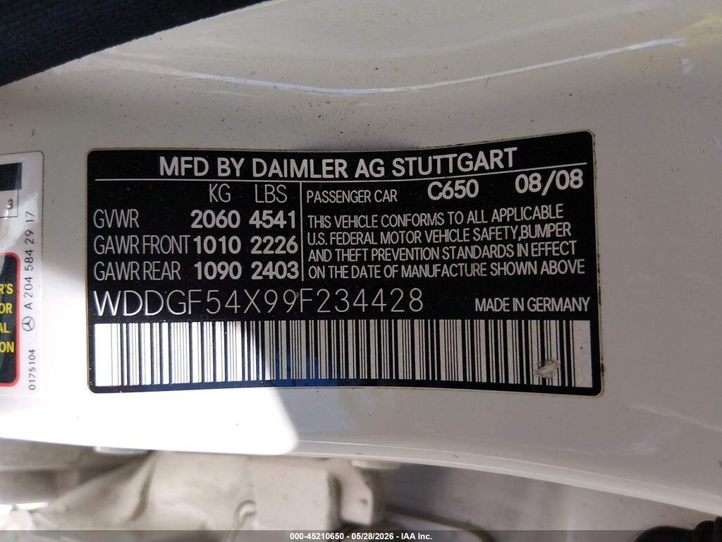 WDDGF54X99F234428 2009 MERCEDES-BENZ C 300 photo no. 9