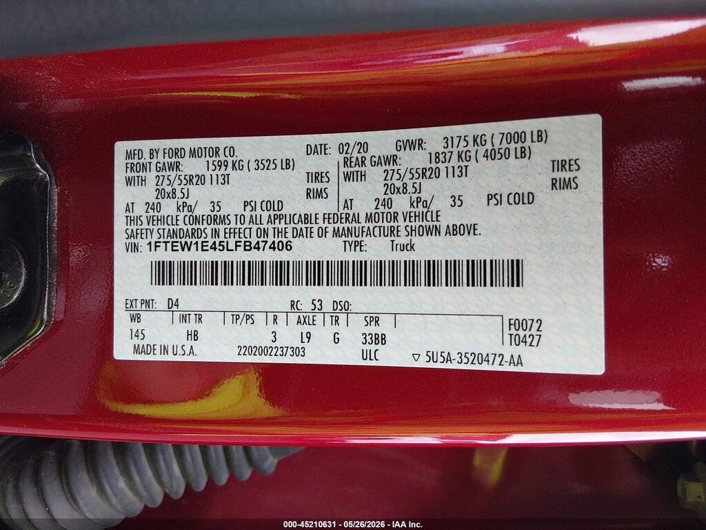 1FTEW1E45LFB47406 2020 FORD F-150 photo no. 9