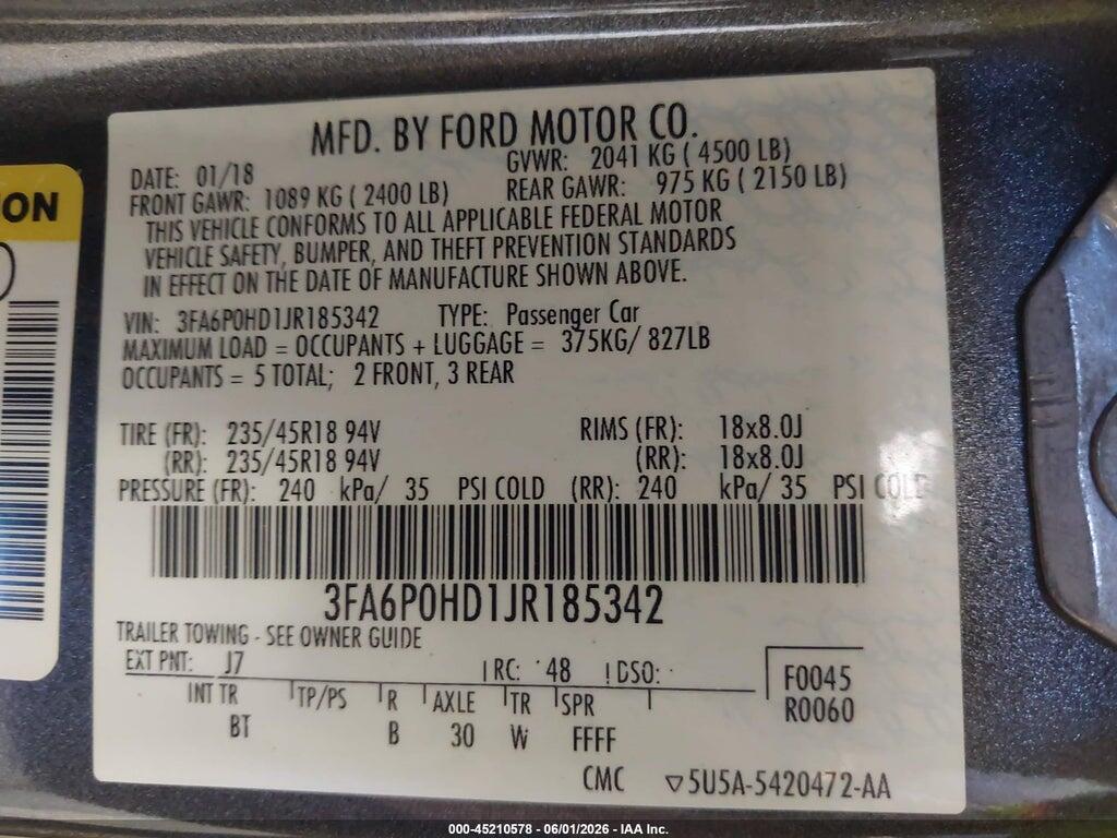 3FA6P0HD1JR185342 2018 FORD FUSION photo no. 9