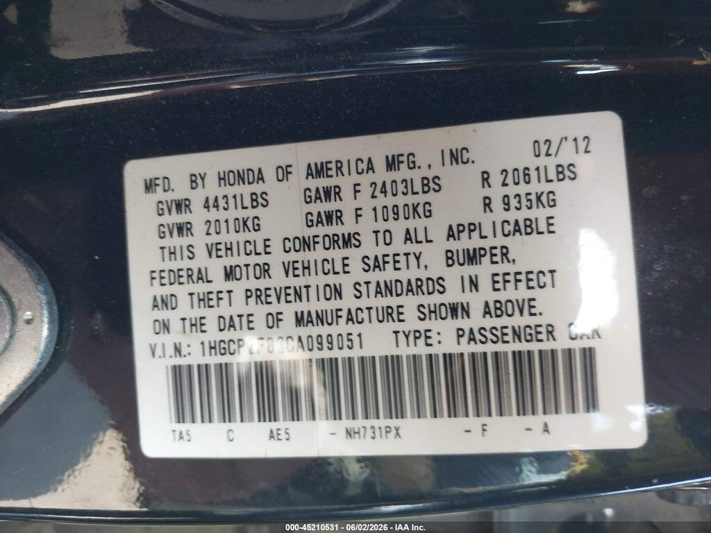 1HGCP2F82CA099051 2012 HONDA ACCORD photo no. 9