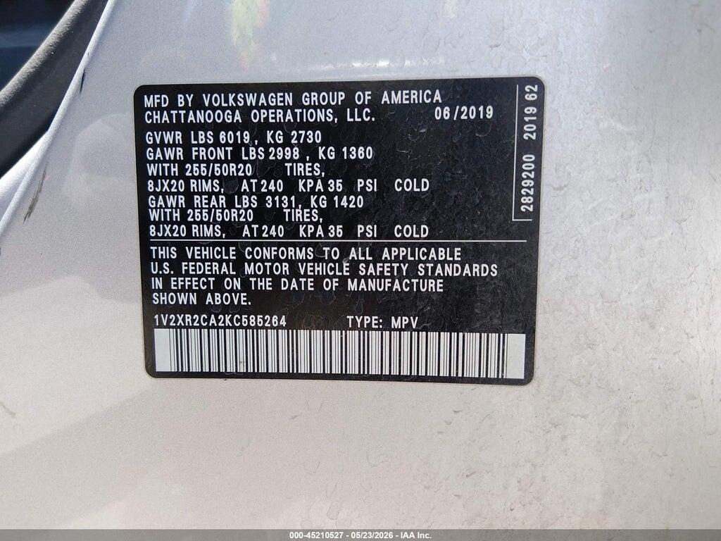 1V2XR2CA2KC585264 2019 VOLKSWAGEN ATLAS photo no. 9