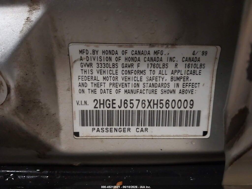 2HGEJ6576XH560009 1999 HONDA CIVIC photo no. 9