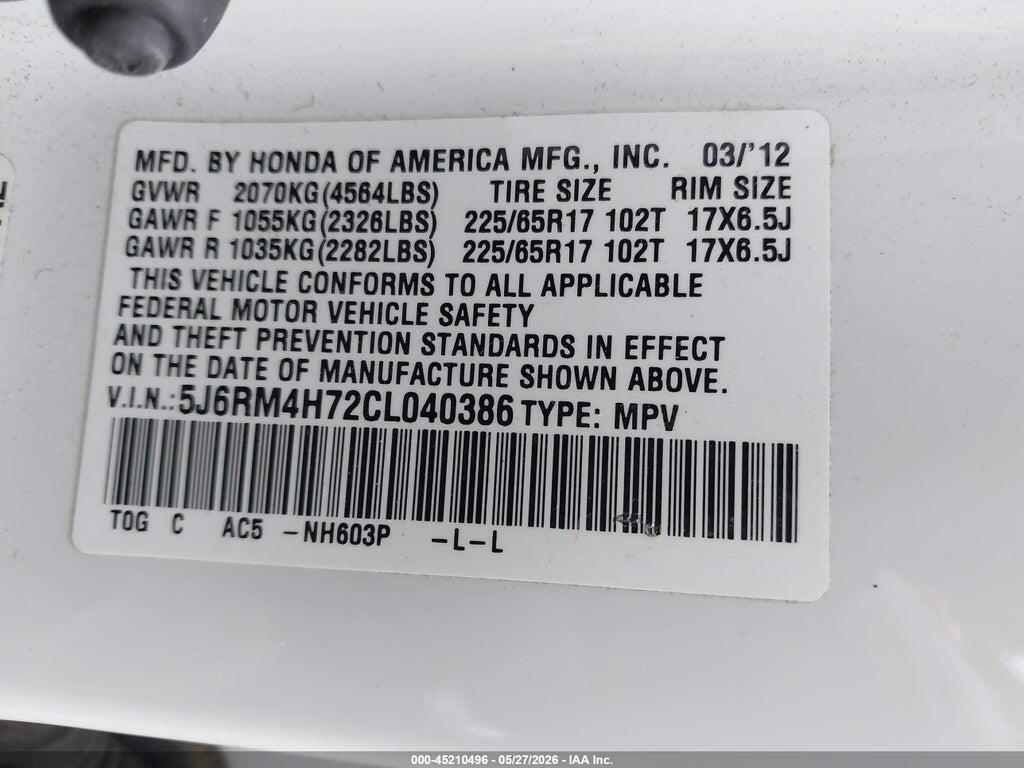 5J6RM4H72CL040386 2012 HONDA CR-V photo no. 9