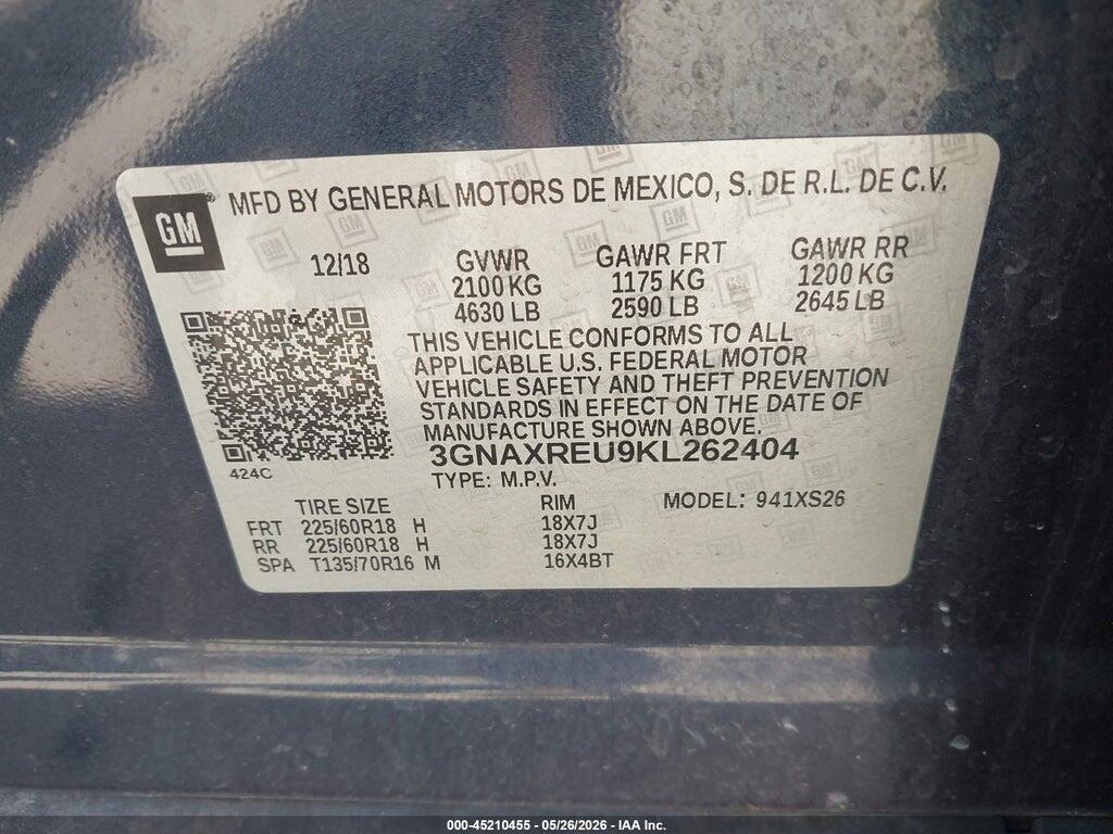 3GNAXREU9KL262404 2019 CHEVROLET EQUINOX photo no. 9
