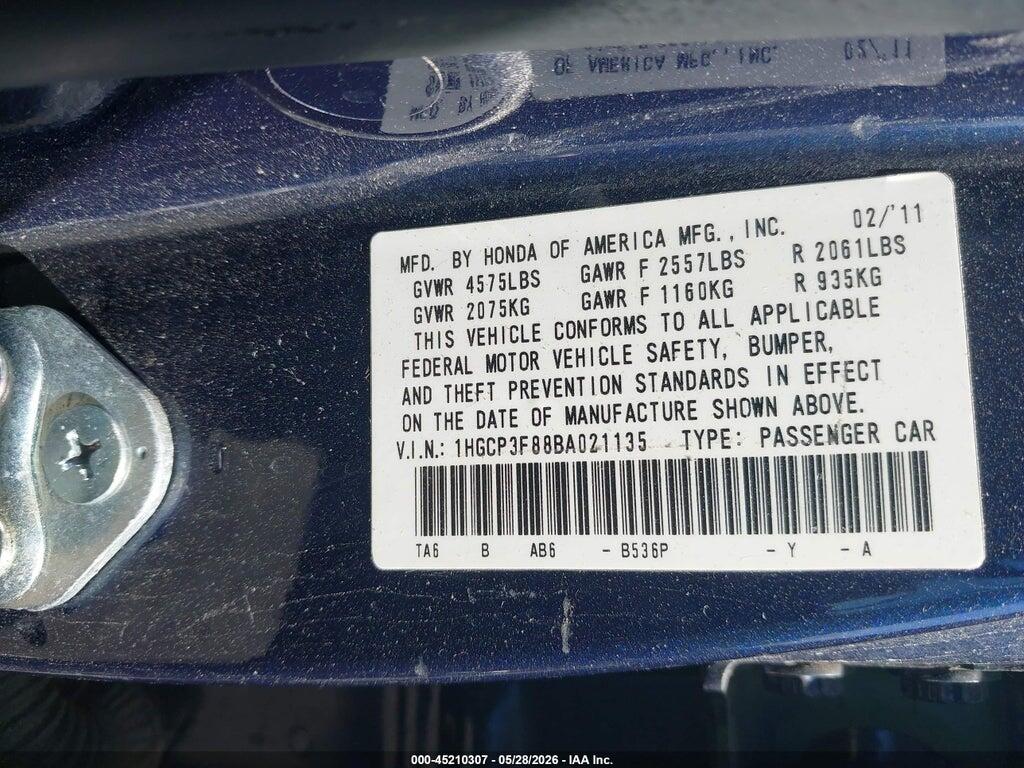 1HGCP3F88BA021135 2011 HONDA ACCORD photo no. 9