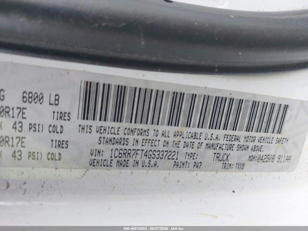 1C6RR7FT4GS337221 2016 RAM 1500 photo no. 9