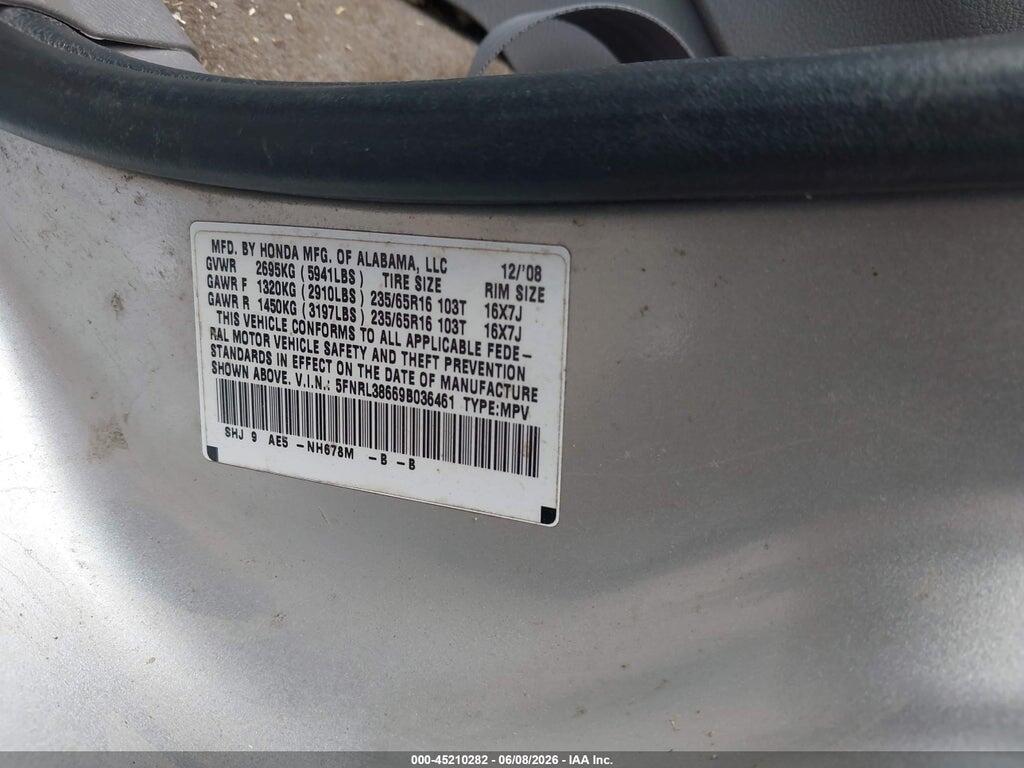 5FNRL38669B036461 2009 HONDA ODYSSEY photo no. 9