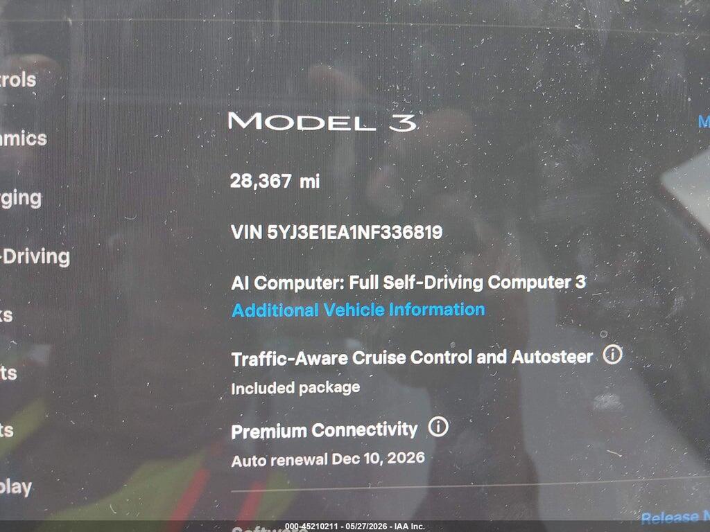 5YJ3E1EA1NF336819 2022 TESLA MODEL 3 photo no. 7