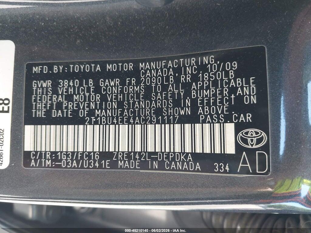 2T1BU4EE4AC291117 2010 TOYOTA COROLLA photo no. 9