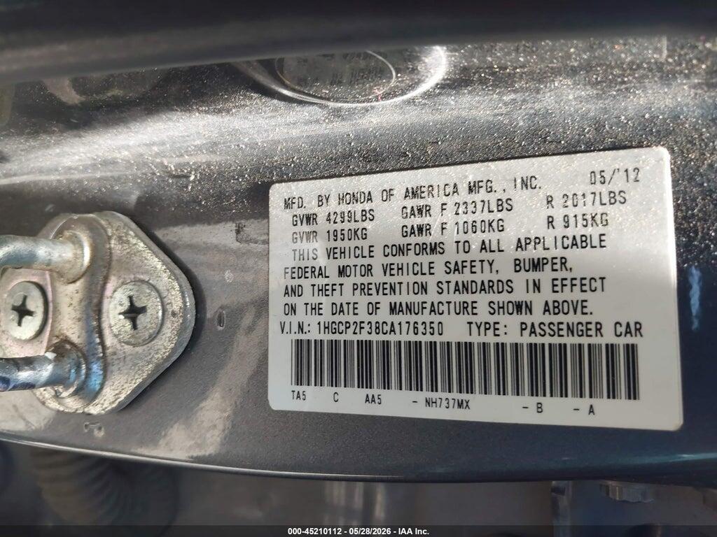 1HGCP2F38CA176350 2012 HONDA ACCORD photo no. 9