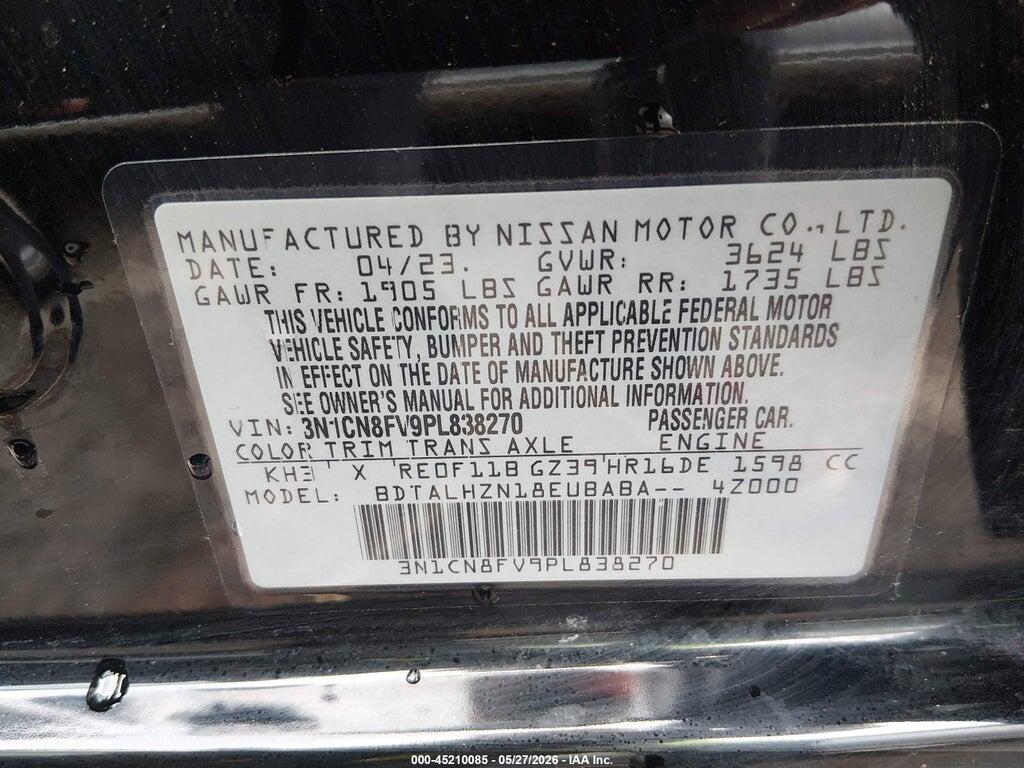 3N1CN8FV9PL838270 2023 NISSAN VERSA photo no. 9
