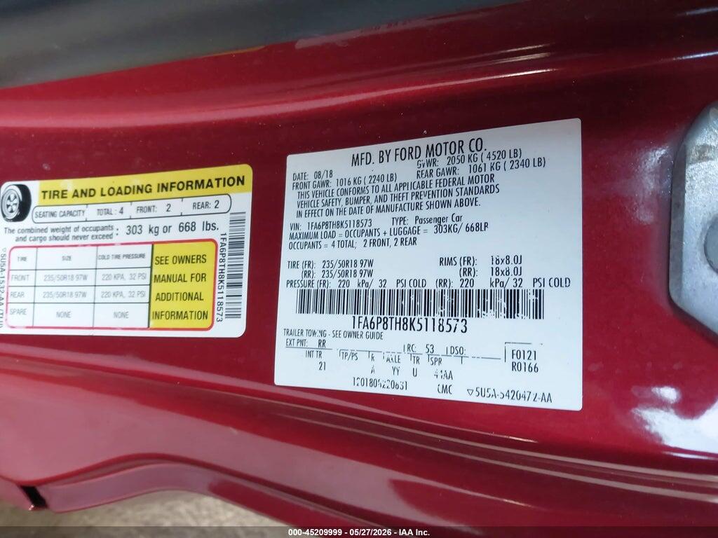 1FA6P8TH8K5118573 2019 FORD MUSTANG photo no. 9