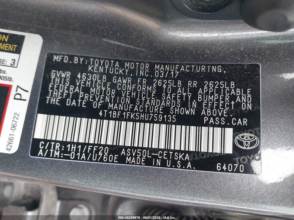 4T1BF1FK5HU759135 2017 TOYOTA CAMRY photo no. 9