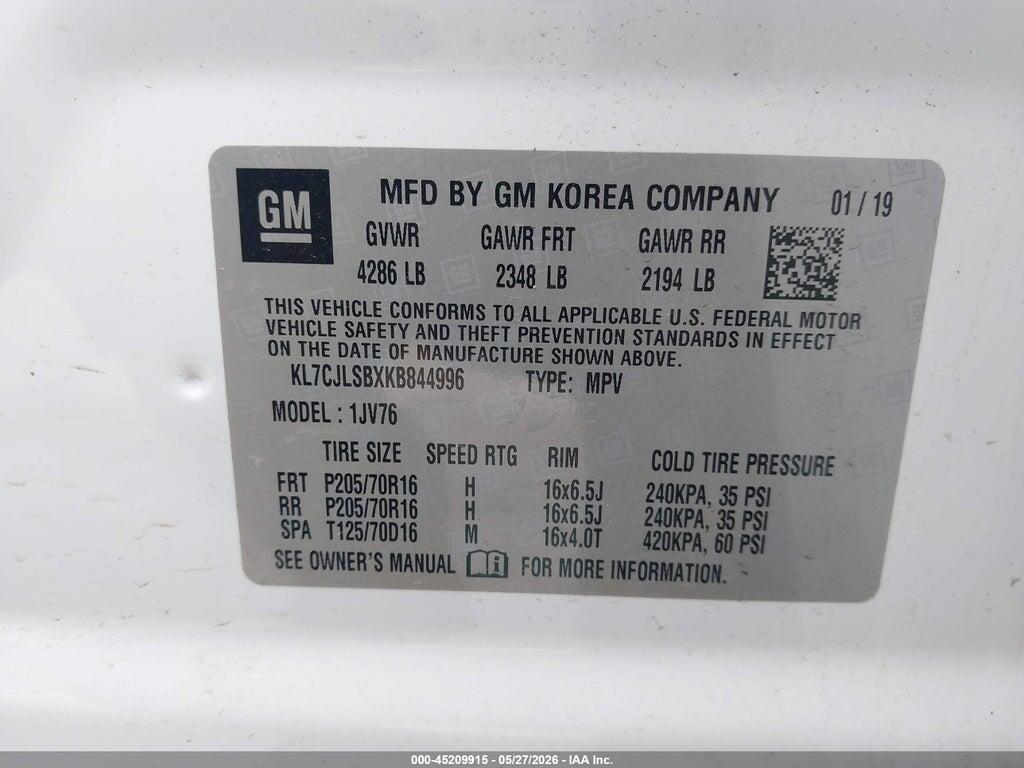 KL7CJLSBXKB844996 2019 CHEVROLET TRAX photo no. 9