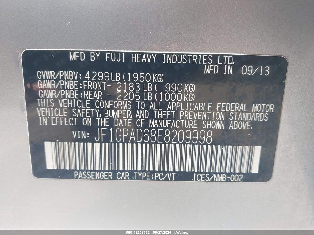 JF1GPAD68E8209998 2014 SUBARU IMPREZA photo no. 9