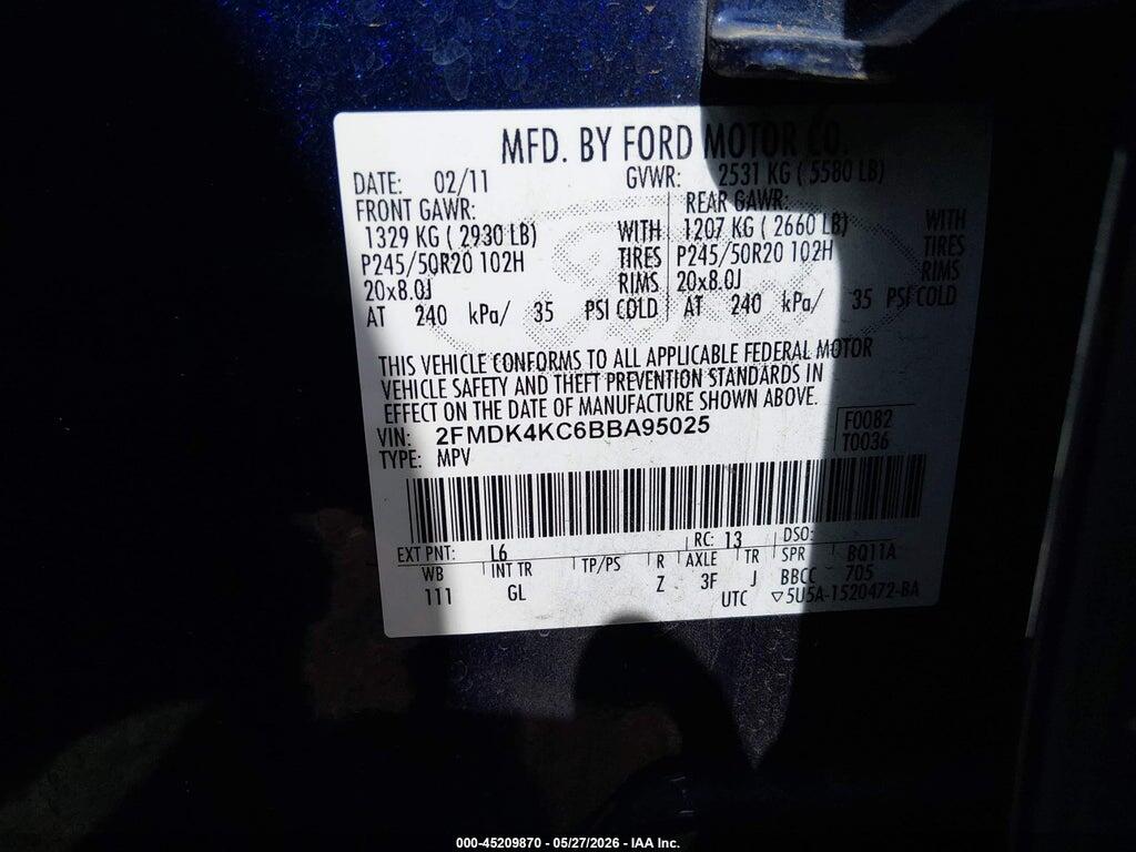 2FMDK4KC6BBA95025 2011 FORD EDGE photo no. 9