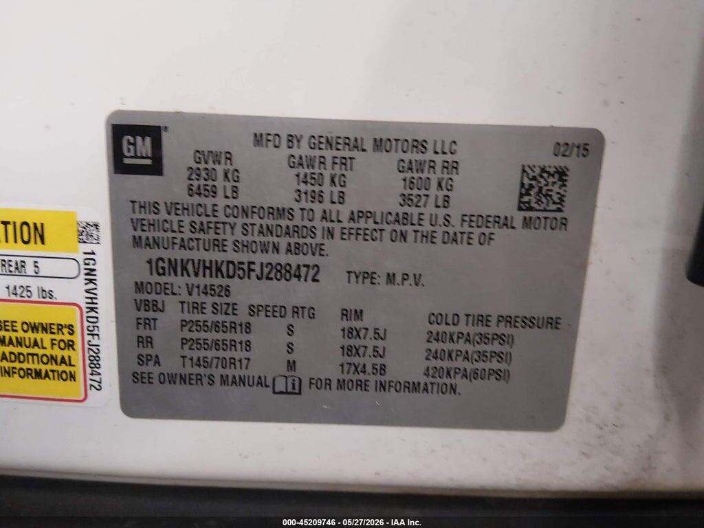 1GNKVHKD5FJ288472 2015 CHEVROLET TRAVERSE photo no. 9