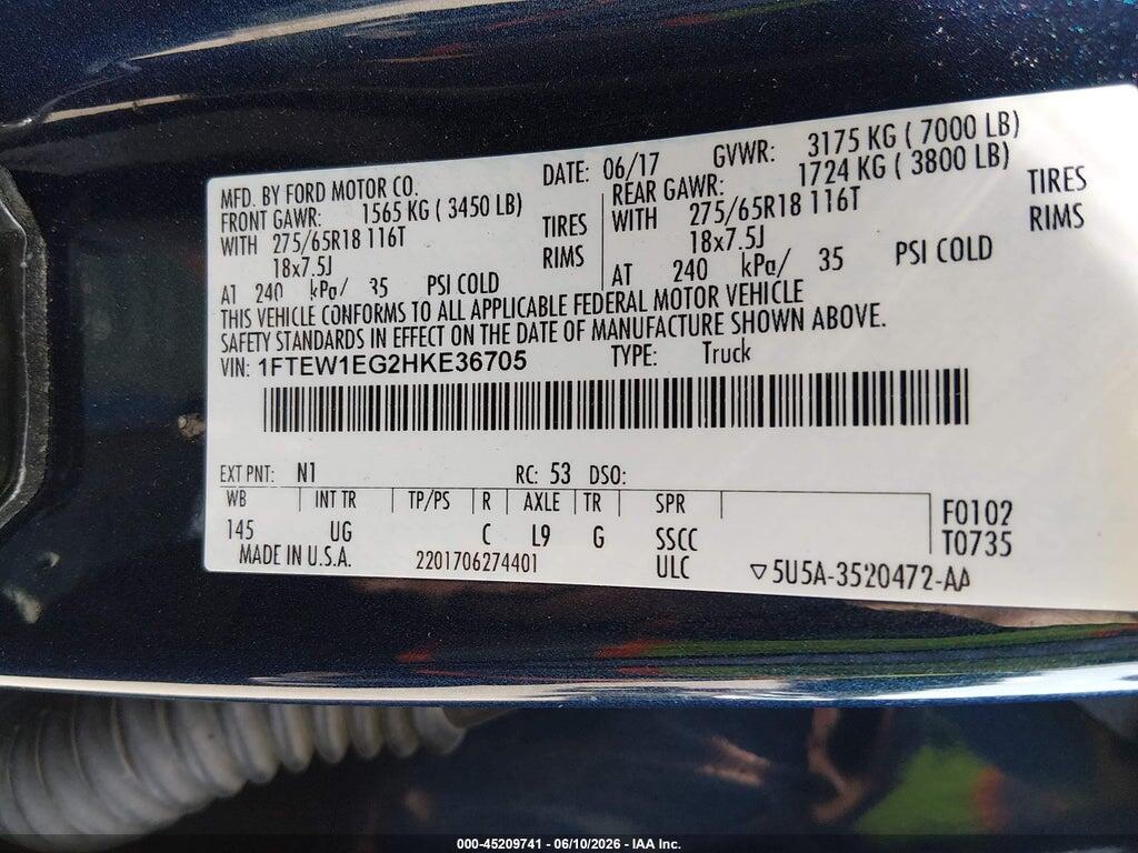 1FTEW1EG2HKE36705 2017 FORD F-150 photo no. 9