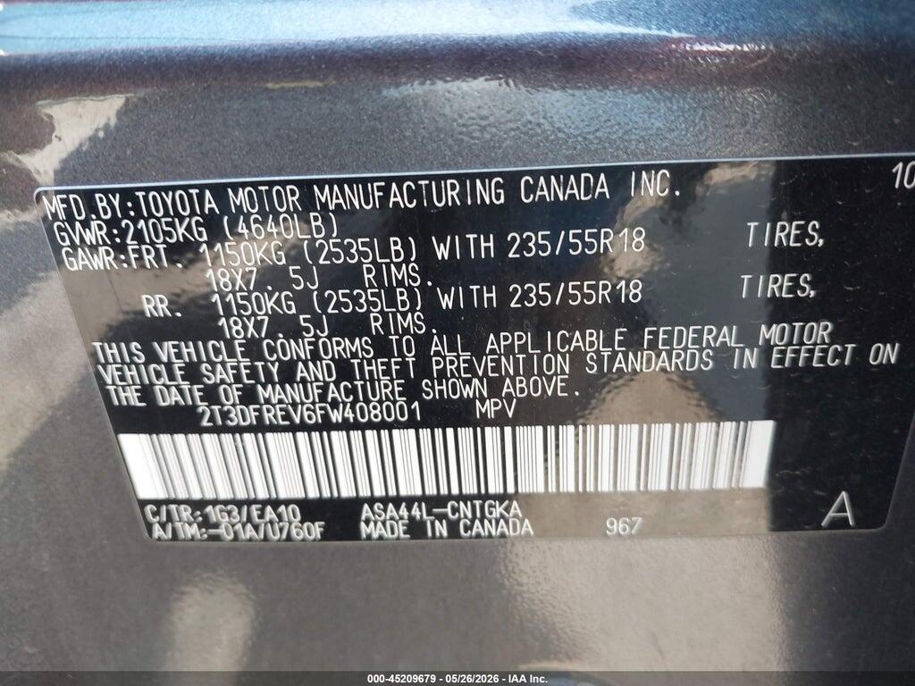 2T3DFREV6FW408001 2015 TOYOTA RAV4 photo no. 9