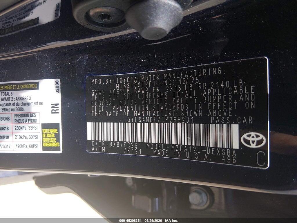 5YFS4MCE7TP265231 2026 TOYOTA COROLLA photo no. 9