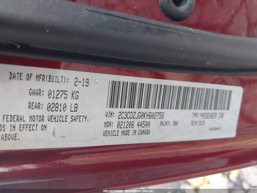 2C3CDZJG0KH602756 2019 DODGE CHALLENGER photo no. 9