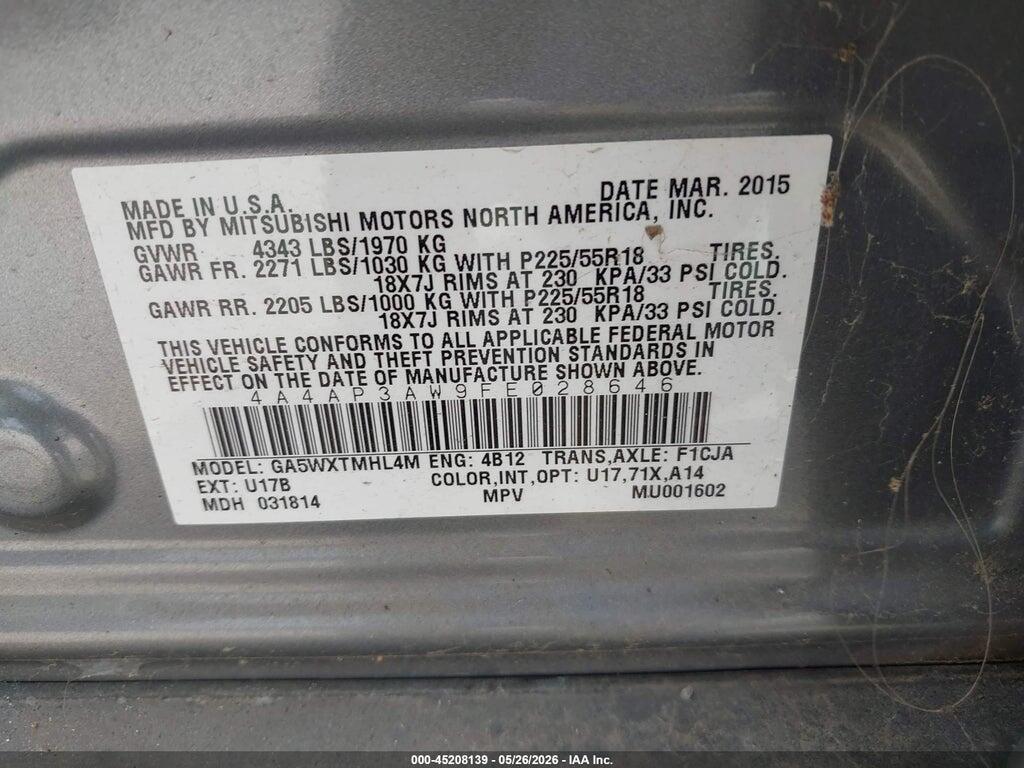 4A4AP3AW9FE028646 2015 MITSUBISHI OUTLANDER SPORT photo no. 9