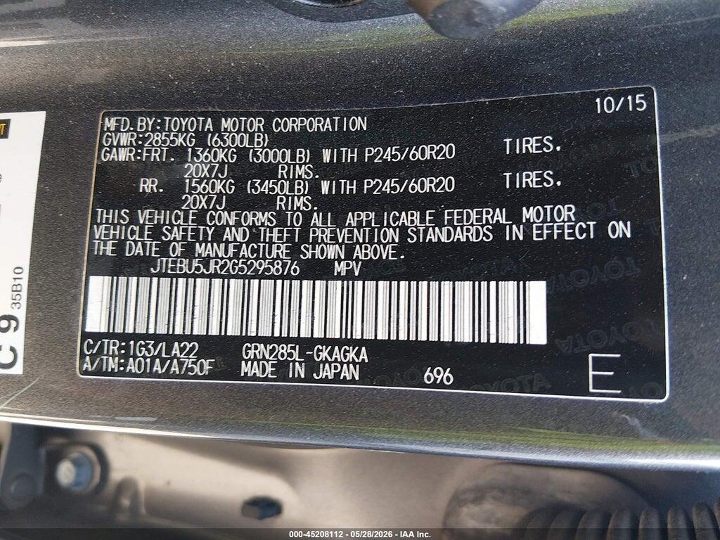 JTEBU5JR2G5295876 2016 TOYOTA 4RUNNER photo no. 9