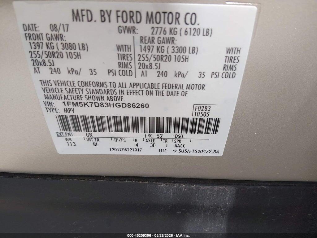 1FM5K7D83HGD86260 2017 FORD EXPLORER photo no. 9