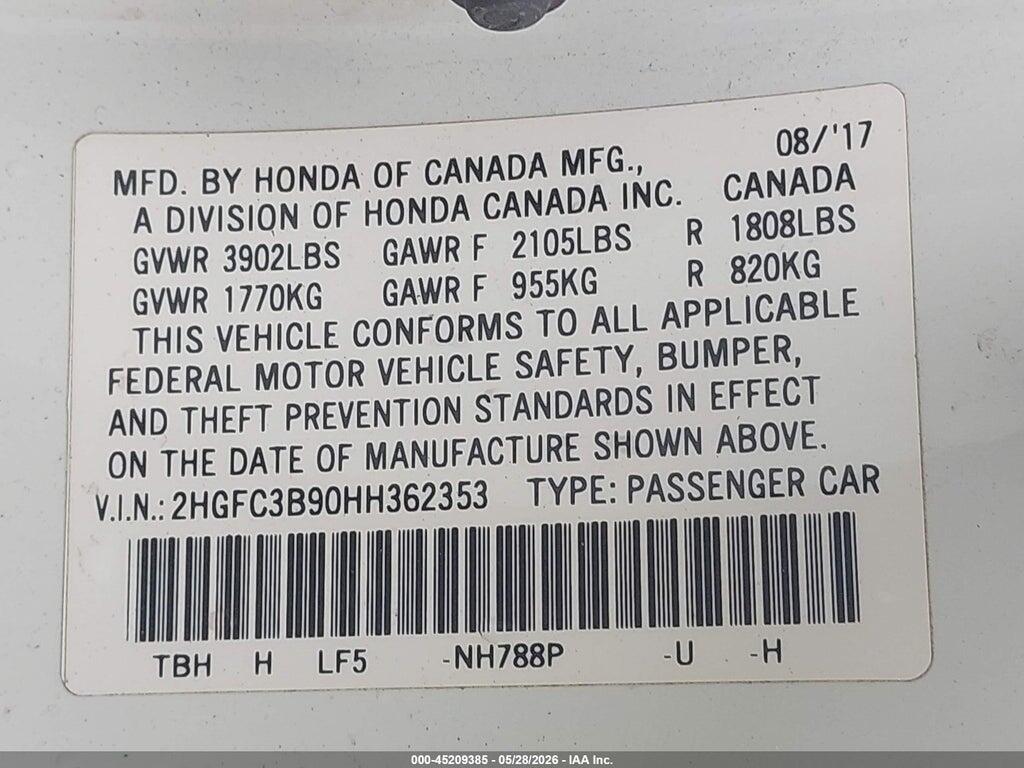 2HGFC3B90HH362353 2017 HONDA CIVIC photo no. 9