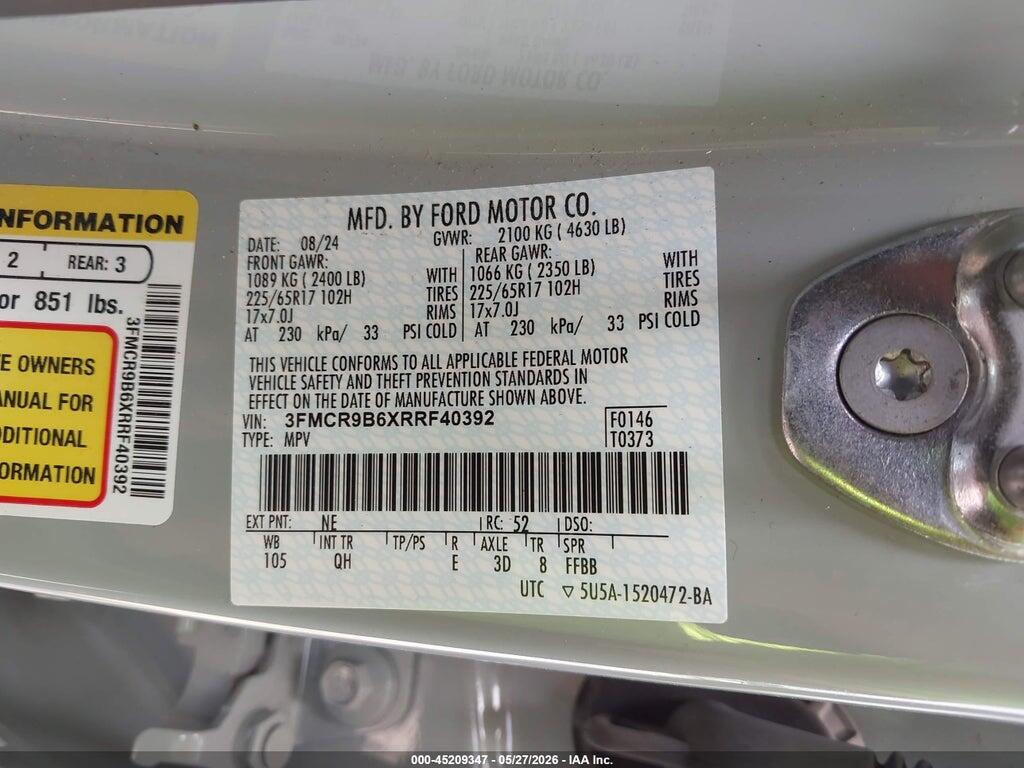 3FMCR9B6XRRF40392 2024 FORD BRONCO SPORT photo no. 9