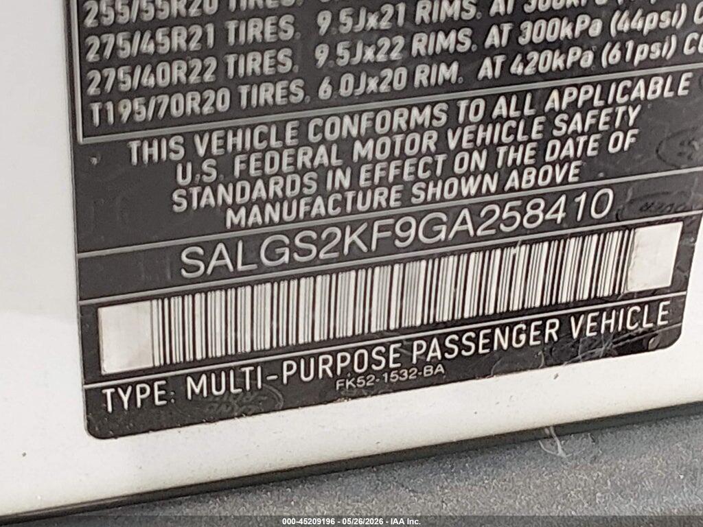 SALGS2KF9GA258410 2016 LAND ROVER RANGE ROVER photo no. 9