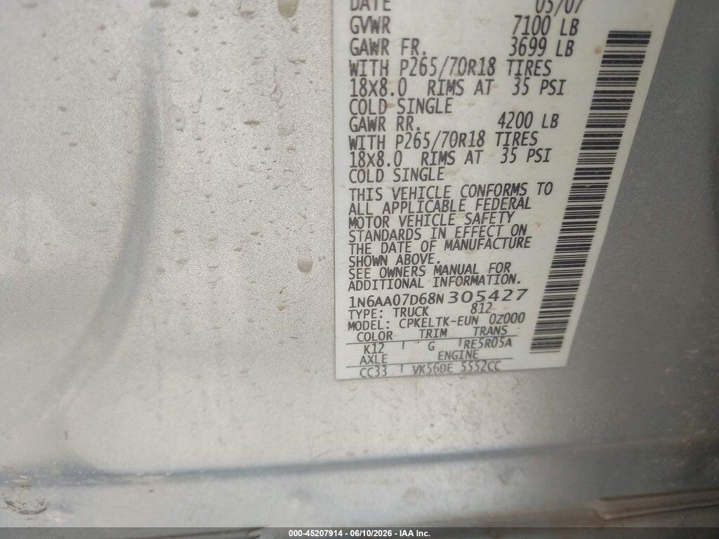 1N6AA07D68N305427 2008 NISSAN TITAN photo no. 9