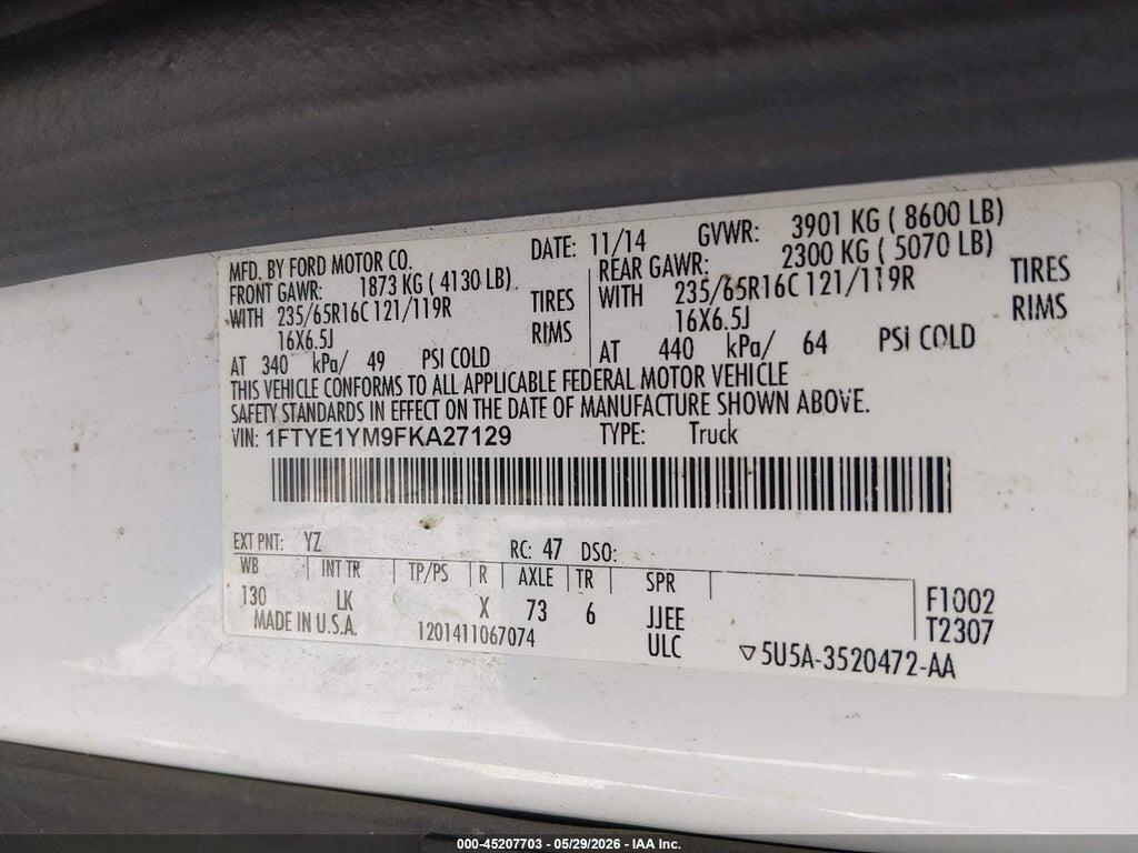1FTYE1YM9FKA27129 2015 FORD TRANSIT-150 photo no. 9