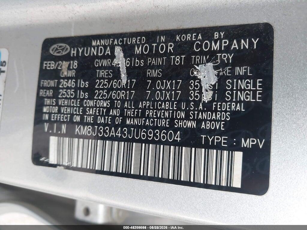 KM8J33A43JU693604 2018 HYUNDAI TUCSON photo no. 9