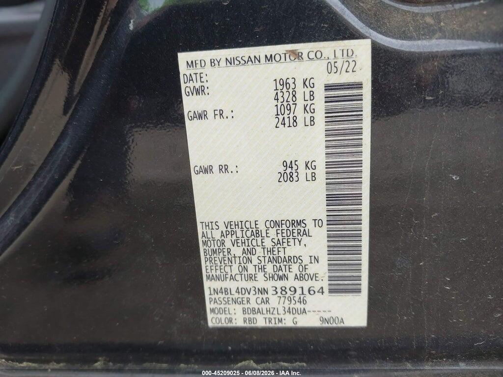 1N4BL4DV3NN389164 2022 NISSAN ALTIMA photo no. 9
