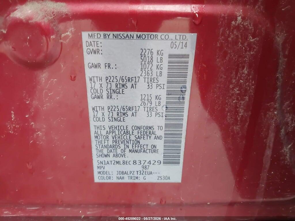 5N1AT2ML8EC837429 2014 NISSAN ROGUE photo no. 9