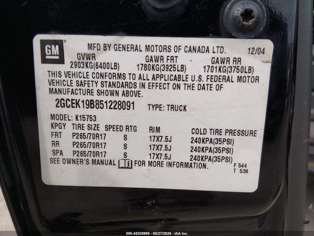 2GCEK19B851228091 2005 CHEVROLET SILVERADO 1500 photo no. 9