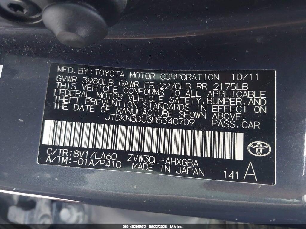 JTDKN3DU3B5340709 2011 TOYOTA PRIUS photo no. 9