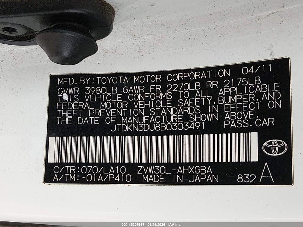 JTDKN3DU8B0303491 2011 TOYOTA PRIUS photo no. 9